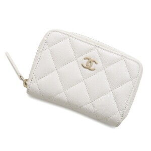 CHANEL White Caviar Leather Logo Wallet